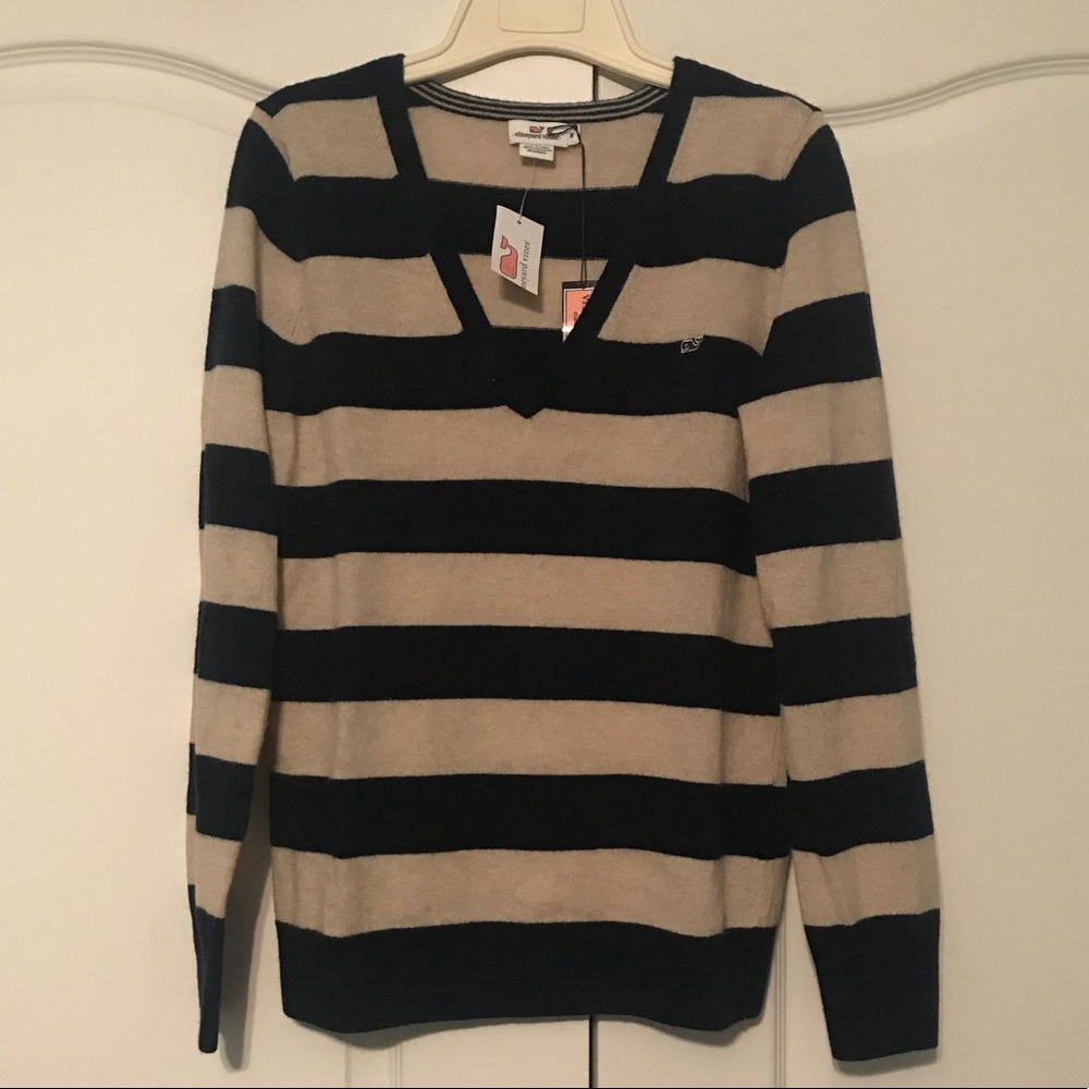 Vineyard Vines Stripe Vineyard Navy V-Neck Sweater